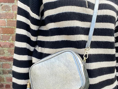 The 'Stella' Leather Crossbody - Pewter-Pink Waters 
