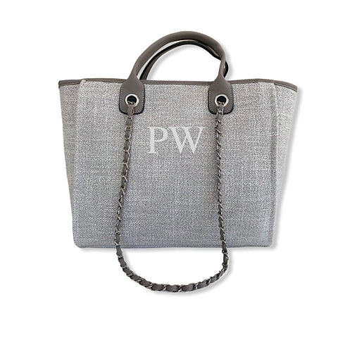 BYBLOS Grey Canvas Tote - Large Letters-Pink Waters 