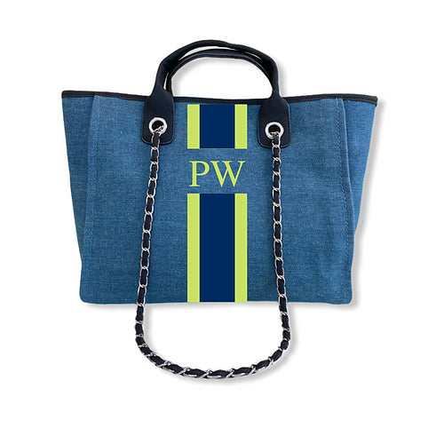 BYBLOS Monogrammed Denim Tote-Pink Waters 
