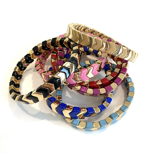 Chevron Stacking Enamel Bracelet - Pale Blue-Pink Waters 
