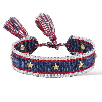 Star Studded Canvas Friendship Bracelet - Blue - Pink Waters 