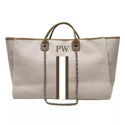 Large Weekend BYBLOS Monogrammed Brown Tote-Pink Waters 