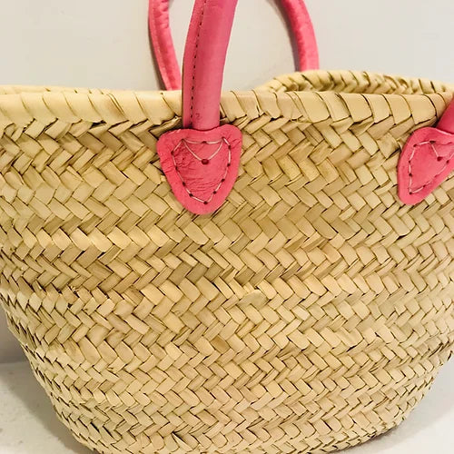 Pink Handle Straw Basket-Pink Waters 