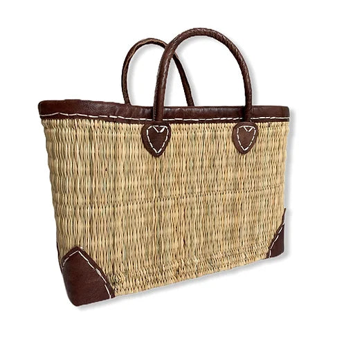 Oblong Straw Basket-Pink Waters 