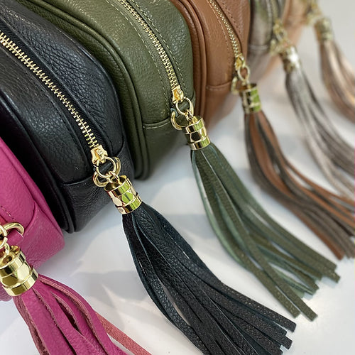 The 'Stella' Leather Crossbody - Black-Pink Waters 