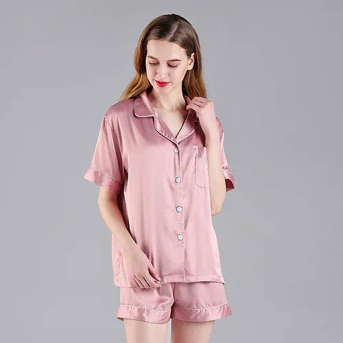 Dusky Pink  'Portia' Satin Pyjamas-Pink Waters 
