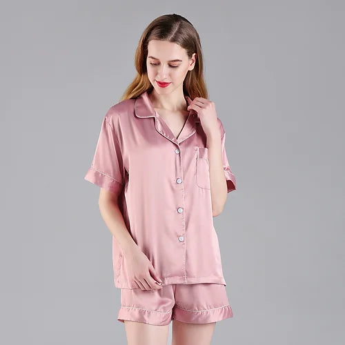 Dusky Pink  'Portia' Satin Pyjamas - Pink Waters 