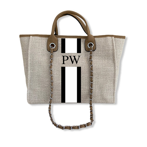 BYBLOS Monogrammed Beige Tote-Pink Waters 