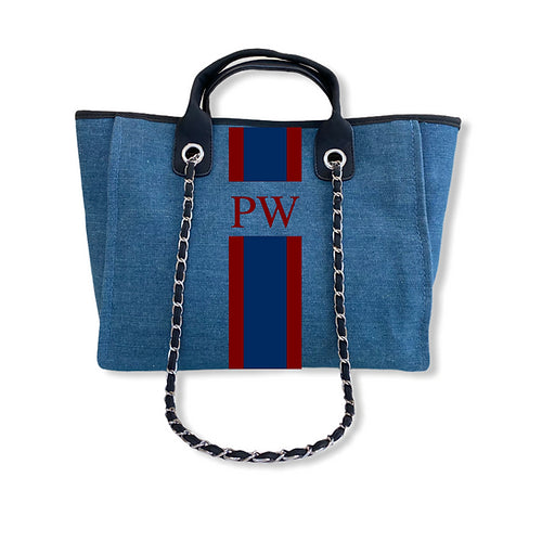 BYBLOS Monogrammed Denim Tote-Pink Waters 