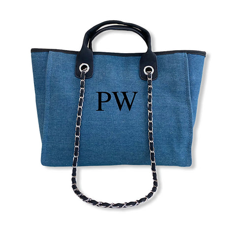 BYBLOS Denim Canvas Tote - Large Letters-Pink Waters 