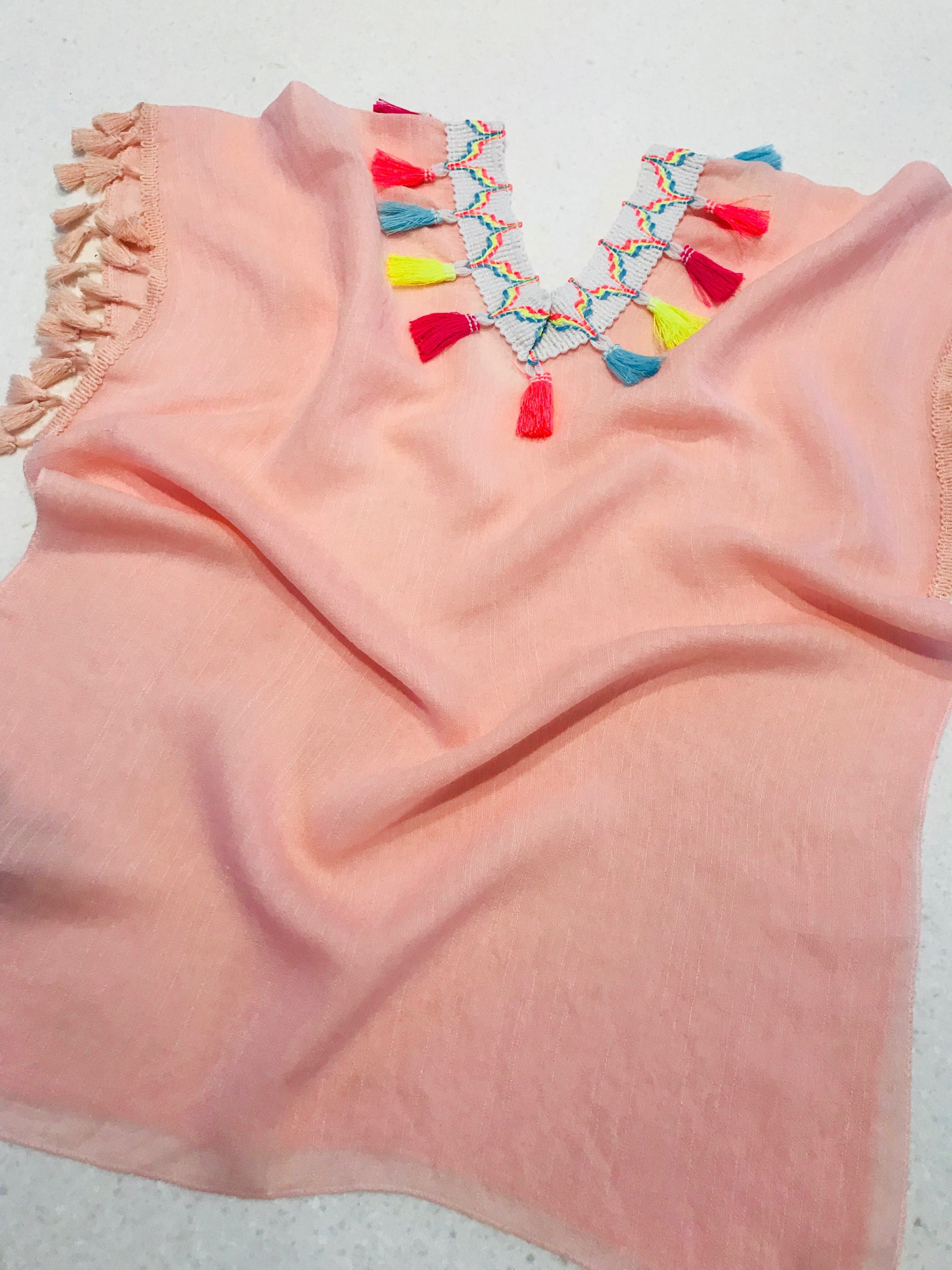 Girls Pink Kaftan/Top Summer Dress-Pink Waters 