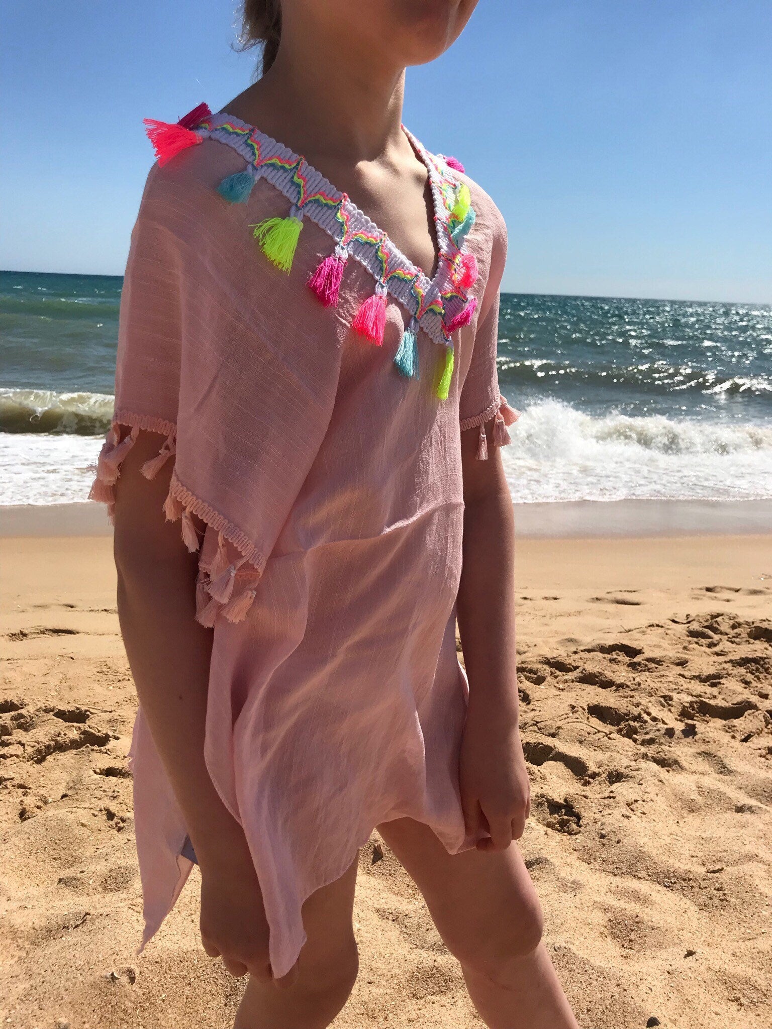 Girls Pink Kaftan/Top Summer Dress-Pink Waters 