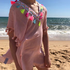 Girls Pink Kaftan/Top Summer Dress-Pink Waters 