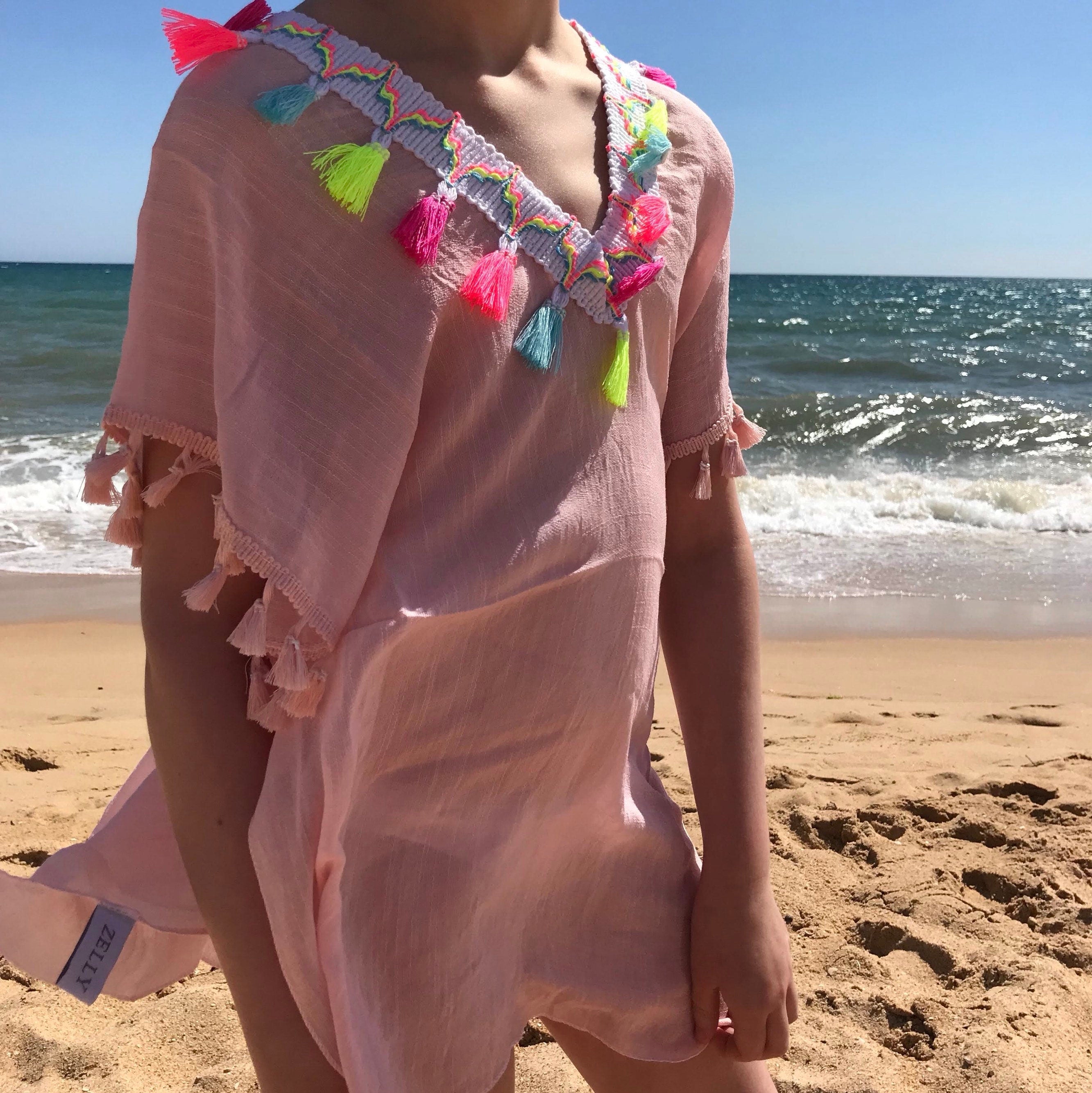 Girls Pink Kaftan/Top Summer Dress-Pink Waters 