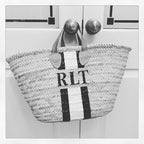 MAYA - Monogrammed Straw Basket-Pink Waters 