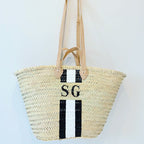 ST TROPEZ Monogrammed Double Handle Straw Basket-Pink Waters 
