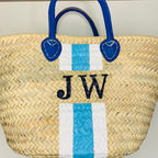 TWEEN - Monogrammed Straw Basket-Pink Waters 