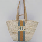 ST TROPEZ Monogrammed Double Handle Straw Basket-Pink Waters 