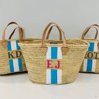 MAYA - Monogrammed Straw Basket-Pink Waters 