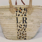 MAYA - Animal Print Monogrammed Straw Basket-Pink Waters 