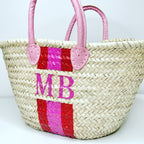 TWEEN - Monogrammed Straw Basket-Pink Waters 
