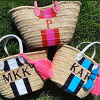 TWEEN - Monogrammed Straw Basket-Pink Waters 