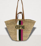 ST TROPEZ Monogrammed Double Handle Straw Basket-Pink Waters 