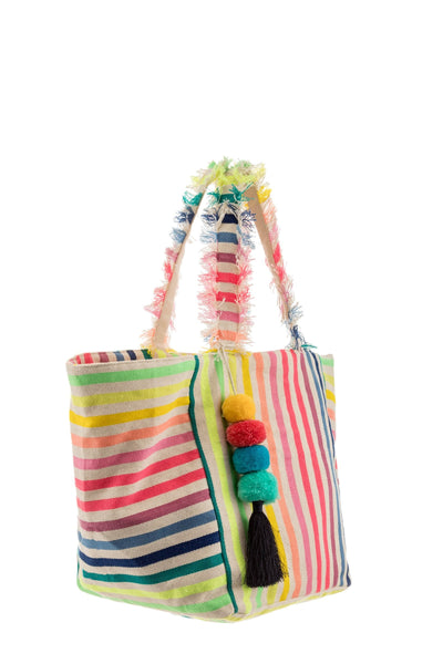 Striped Canvas Tote with Tassel - Pink Waters 