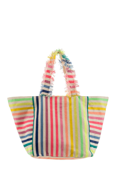 Striped Canvas Tote with Tassel - Pink Waters 