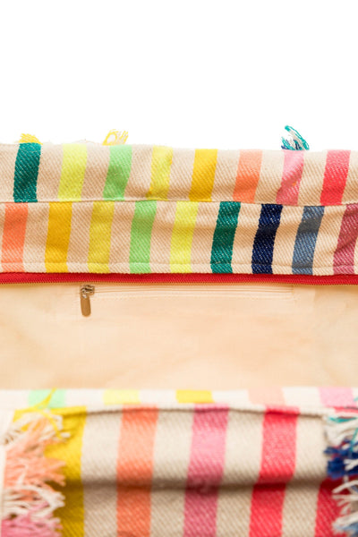 Striped Canvas Tote with Tassel - Pink Waters 
