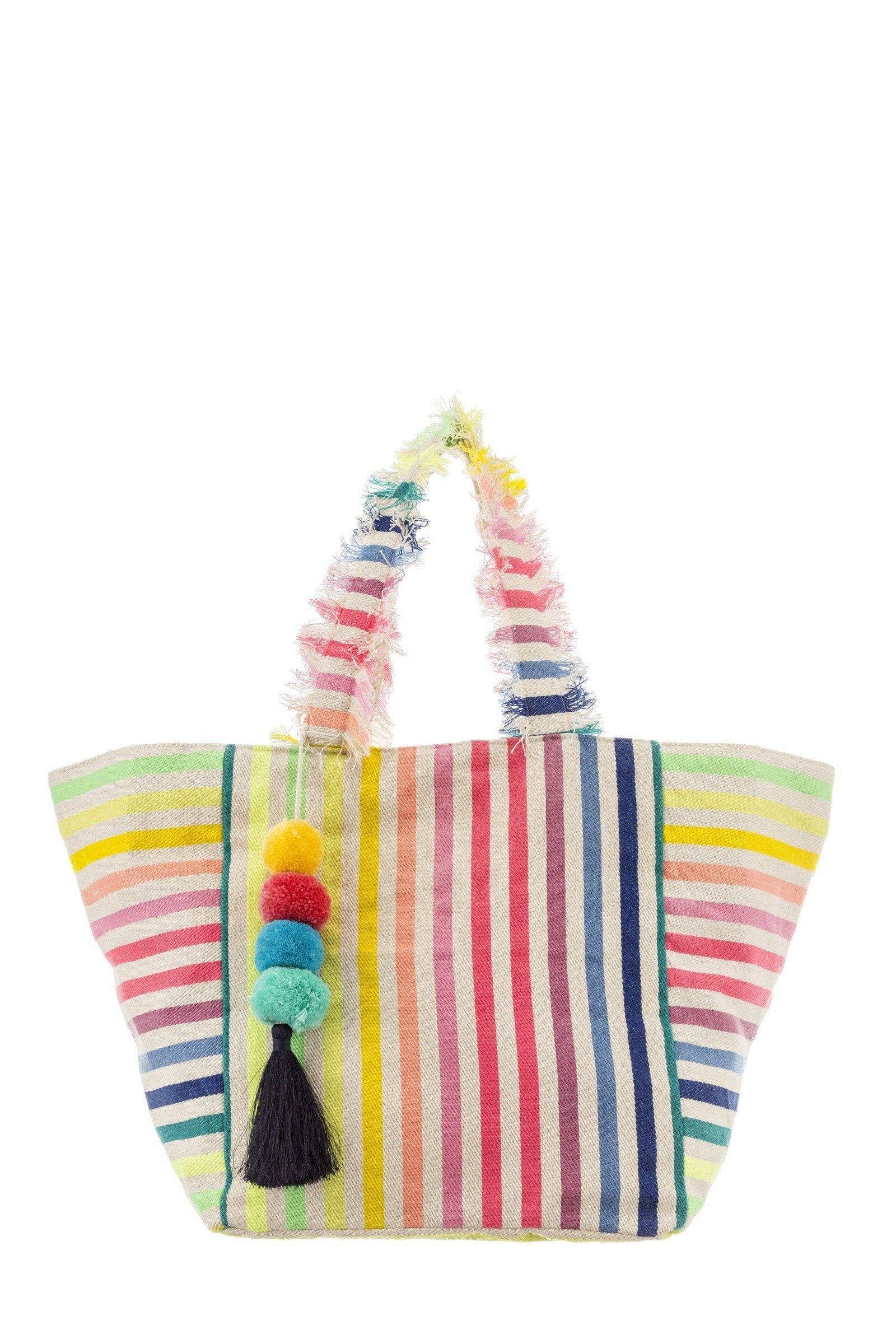 Striped Canvas Tote with Tassel-Pink Waters 