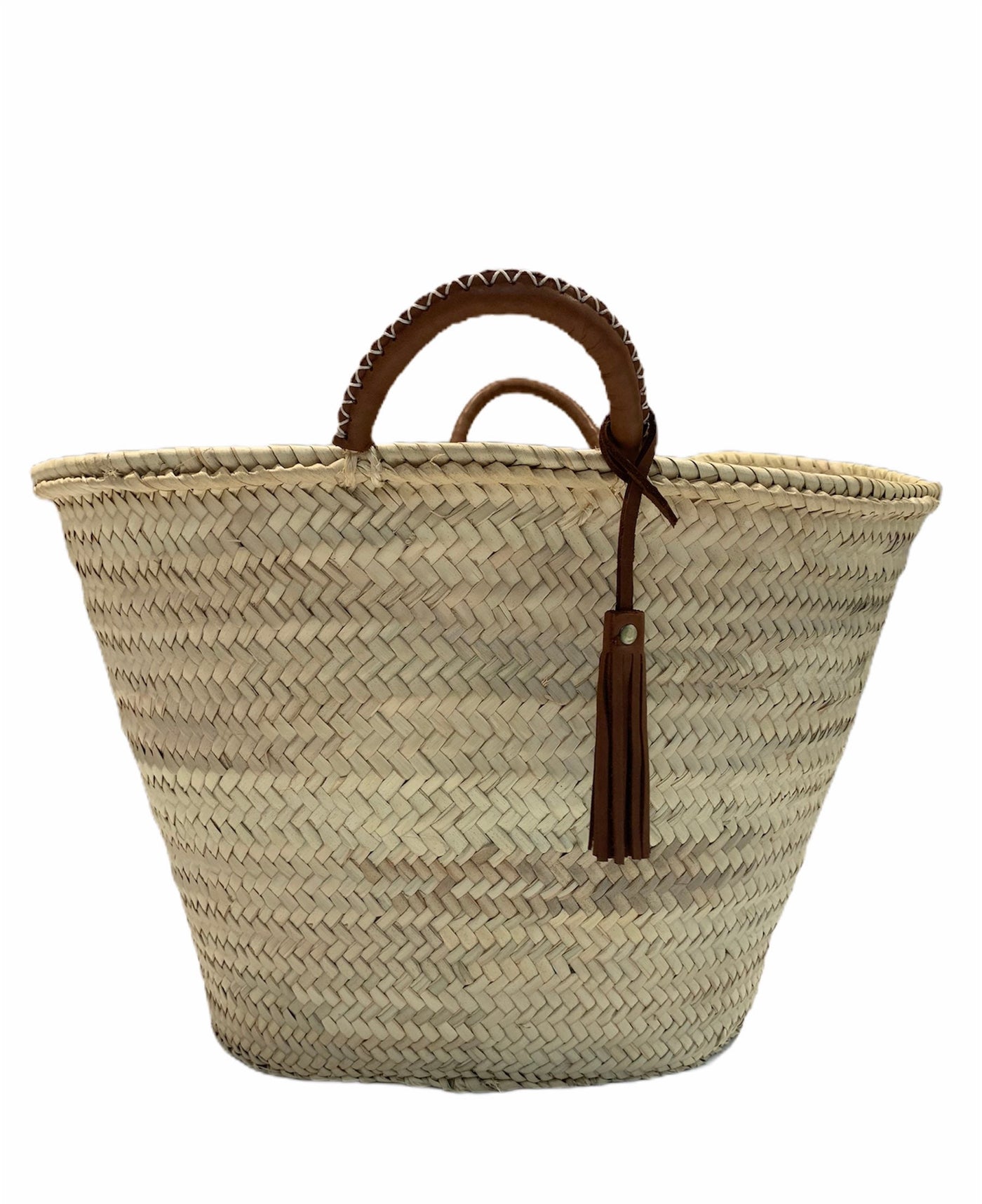 Straw 'Mykonos' Basket - Tan handles, fair-trade - Pink Waters 