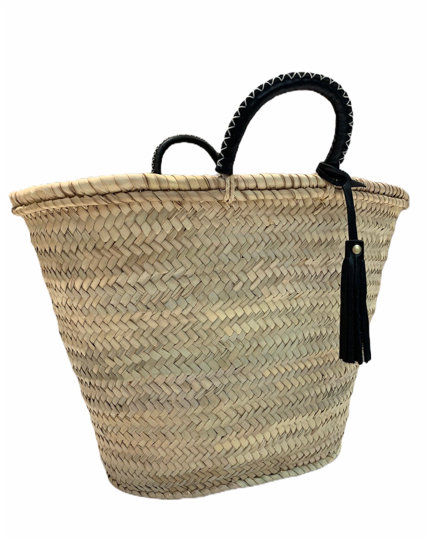 Straw 'Mykonos' Basket - Black Handles - Fairtrade - Pink Waters 