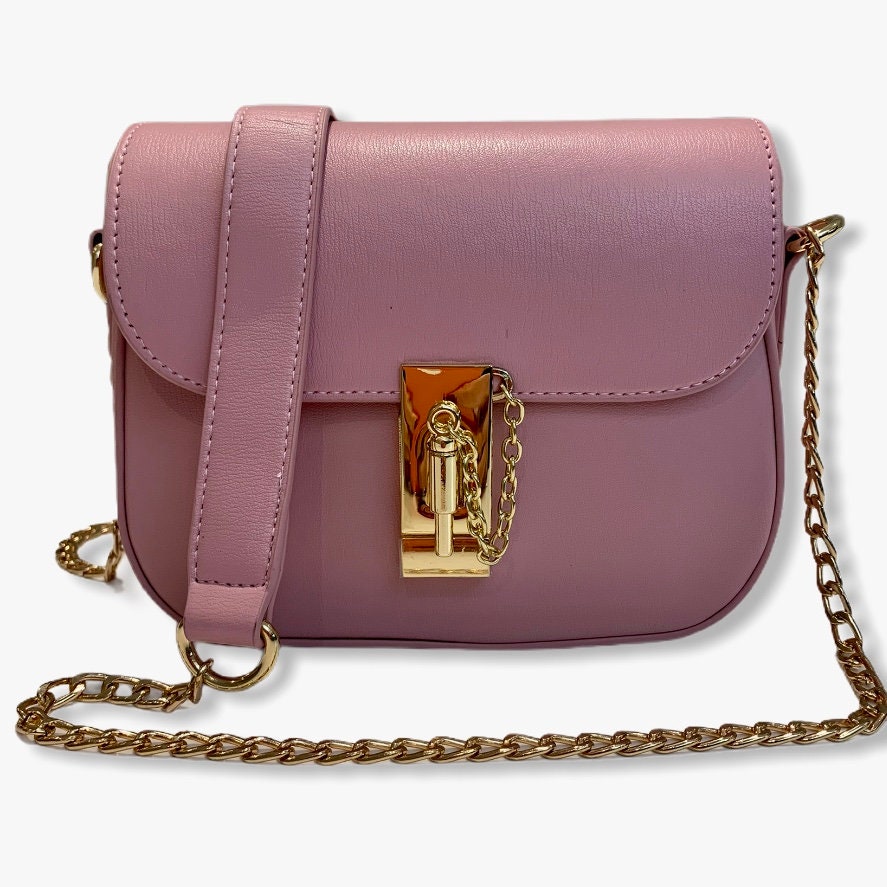 Pastel Pink Flap Bag with Gold Chain Handle - Pink Waters 