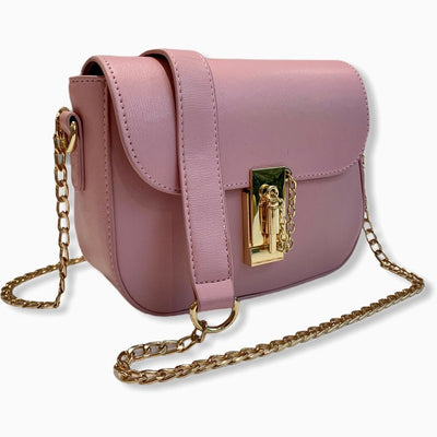 Pastel Pink Flap Bag with Gold Chain Handle - Pink Waters 