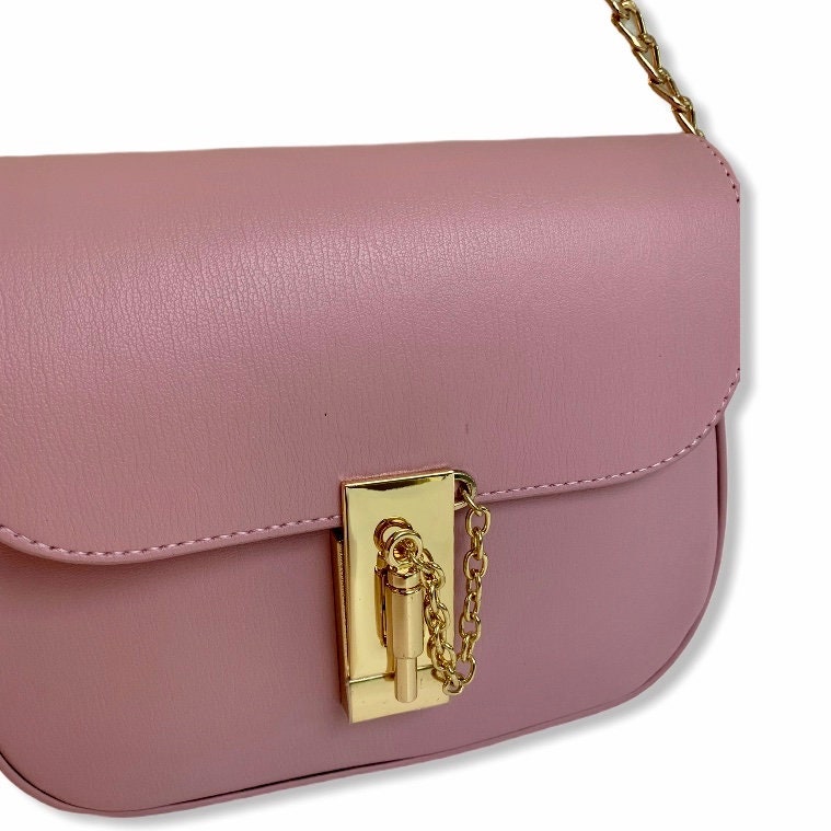 Pastel Pink Flap Bag with Gold Chain Handle - Pink Waters 