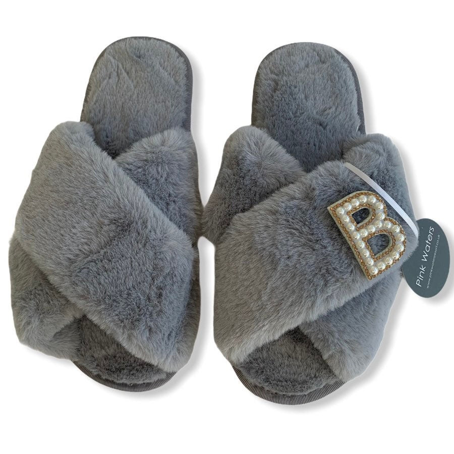 Fluffy Personalised Mule Slippers - Burgundy - Pink Waters 