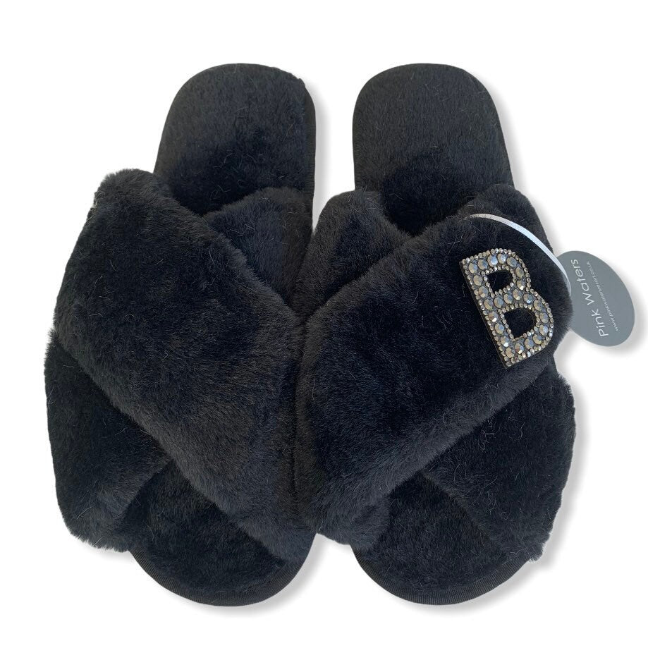 Fluffy Personalised Mule Slippers - Burgundy - Pink Waters 