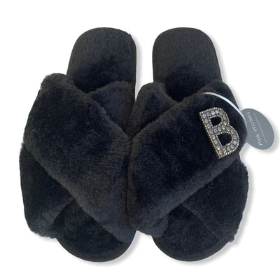 Fluffy Personalised Mule Slippers - Burgundy - Pink Waters 