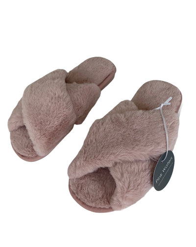 Fluffy Mule Slippers - Rainbow/Tie Dye Effect Faux Fur - Pink Waters 