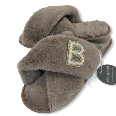 Fluffy Personalised Mule Slippers - Black - Pink Waters 