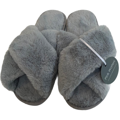 Fluffy Mule Slippers - Rainbow/Tie Dye Effect Faux Fur - Pink Waters 