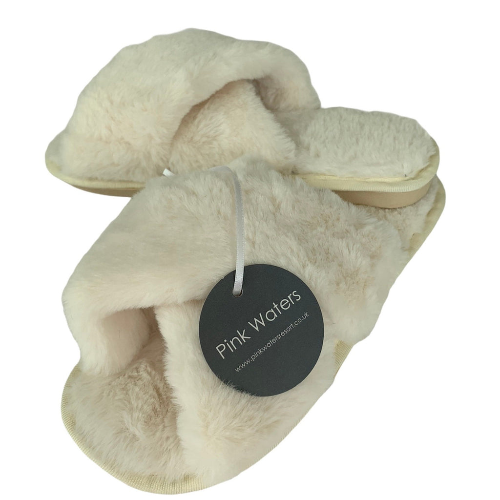 Fluffy Mule Slippers - Rainbow/Tie Dye Effect Faux Fur-Pink Waters 