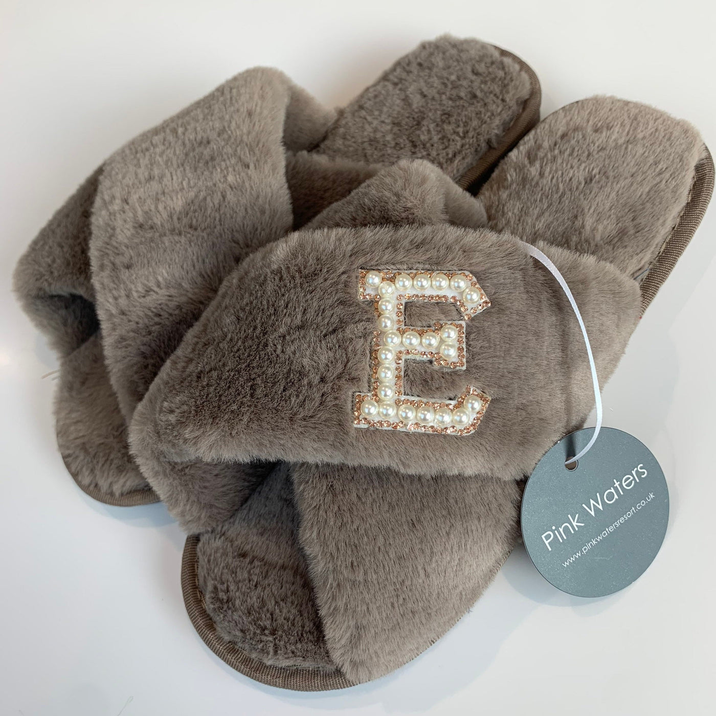 Fluffy Personalised Mule Slippers - Burgundy - Pink Waters 