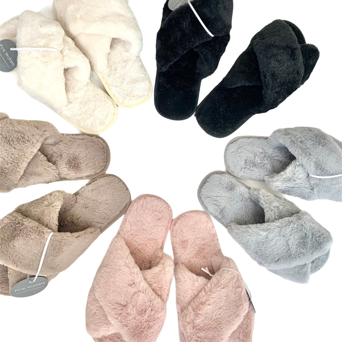 Fluffy Mule Slippers - Rainbow/Tie Dye Effect Faux Fur - Pink Waters 
