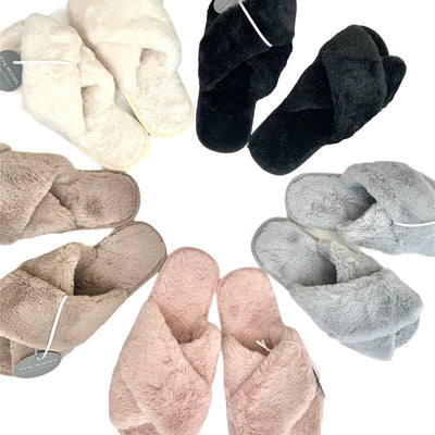 Fluffy Mule Slippers - Rainbow/Tie Dye Effect Faux Fur - Pink Waters 