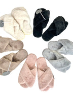Fluffy Mule Slippers - White-Pink Waters 