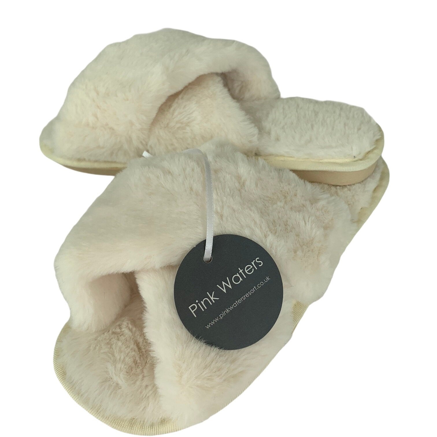Fluffy Mule Slippers - White-Pink Waters 