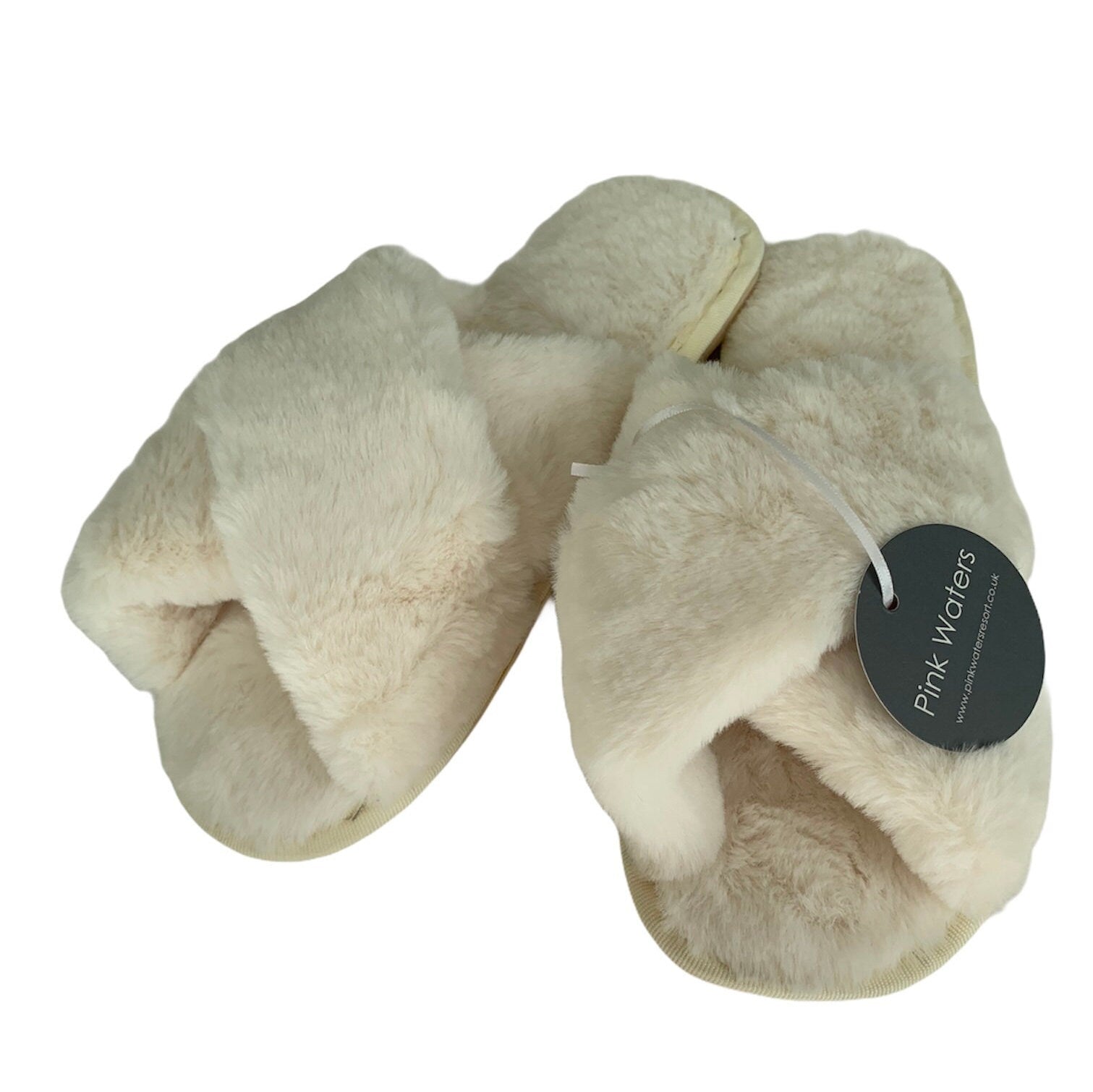 Fluffy Mule Slippers - White-Pink Waters 