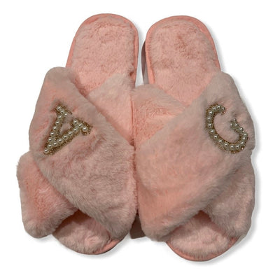 Fluffy Personalised Mule Slippers - Burgundy - Pink Waters 
